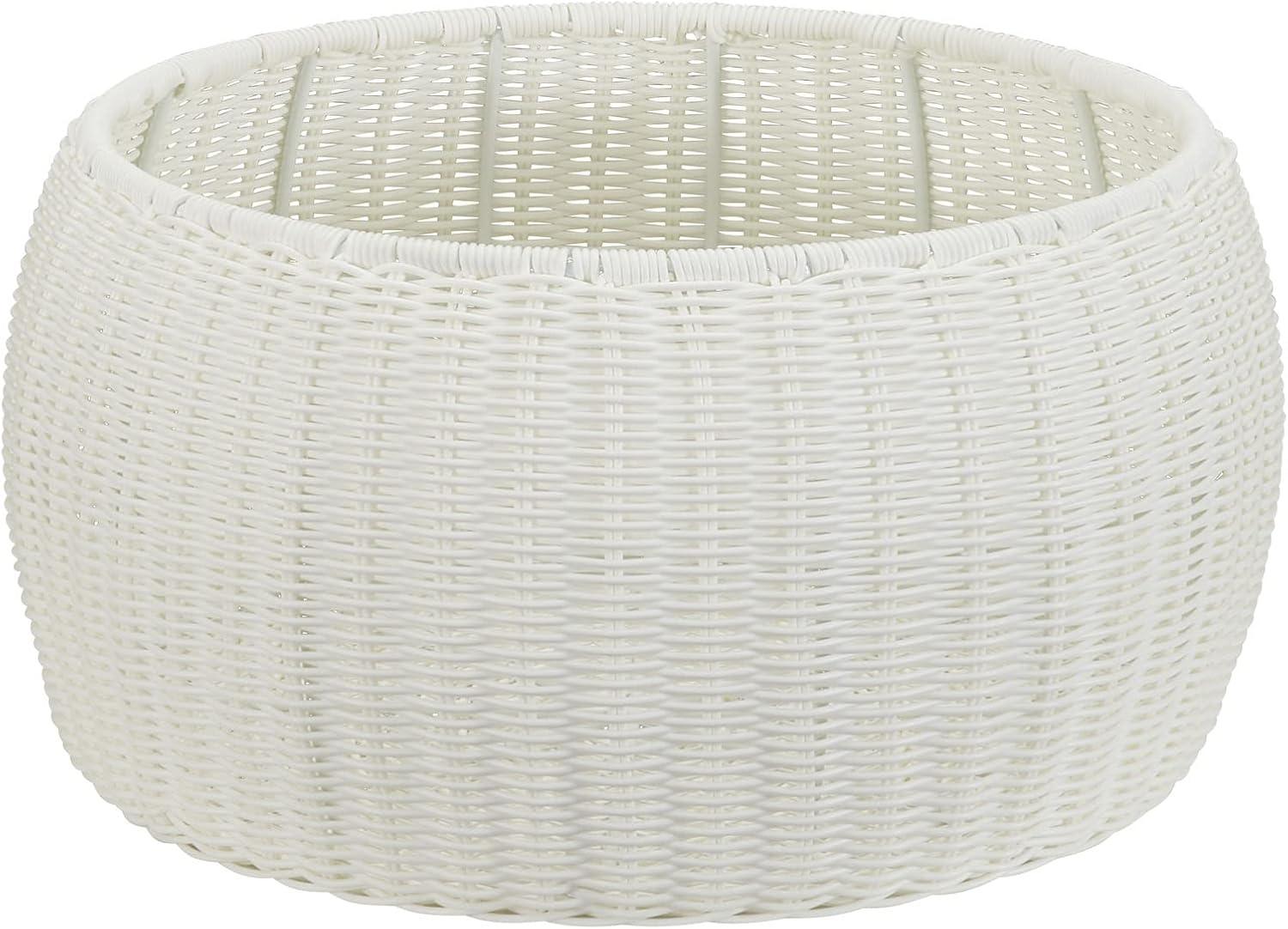 image:imageHousehold Essentials Handwoven Resin Storage Stool Ottoman BlackWhite