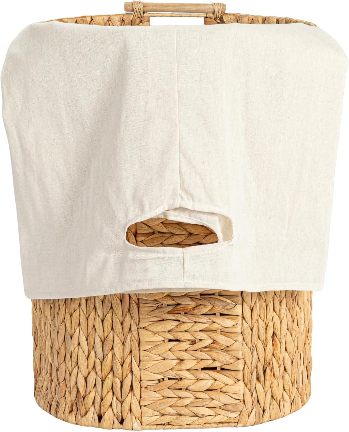 image:imageHousehold Essentials Handwoven Water Hyacinth Oval Hamper Set with Cotton Lining Natural Set of 2
