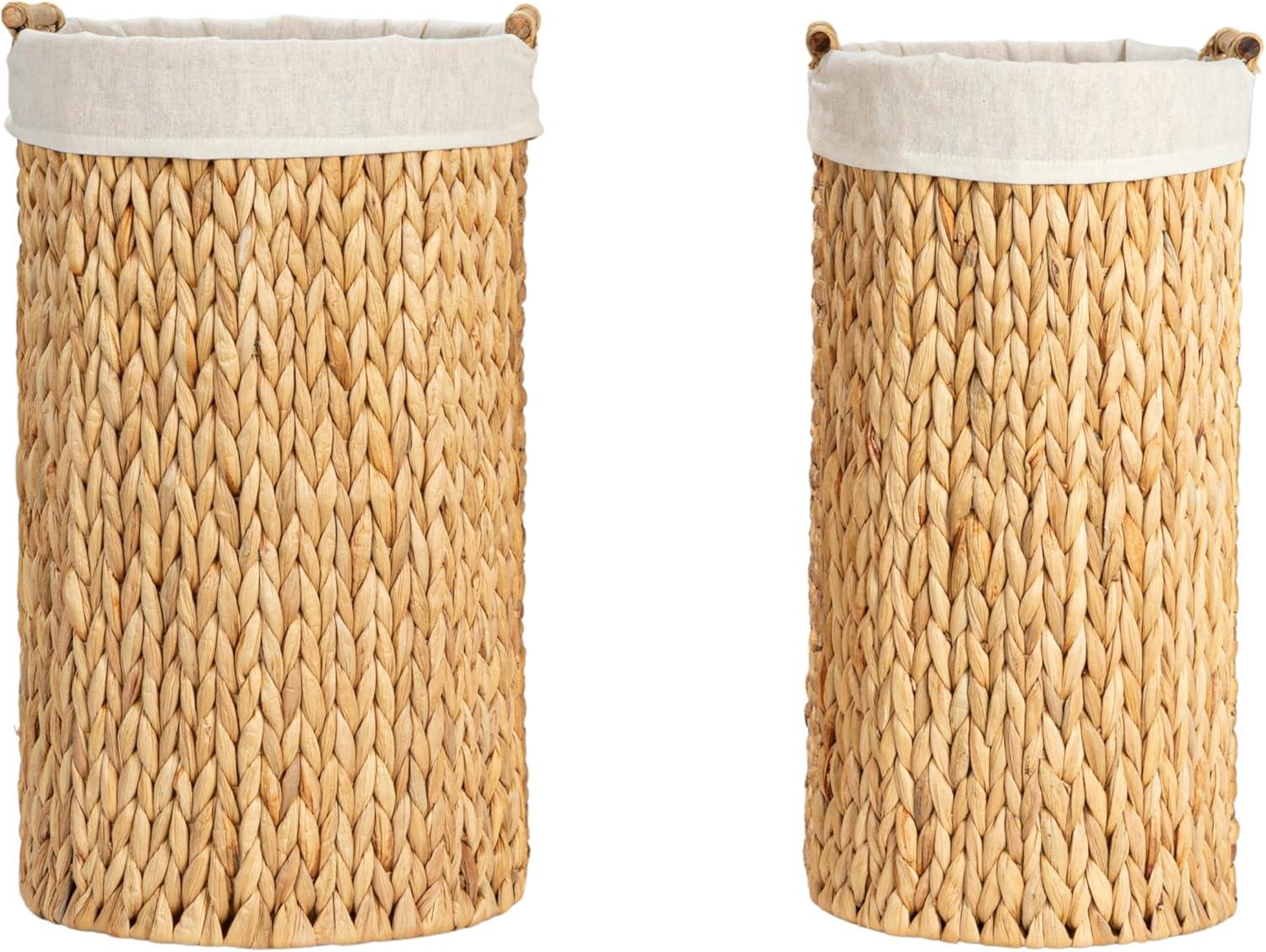 image:imageHousehold Essentials Handwoven Water Hyacinth Oval Hamper Set with Cotton Lining Natural Set of 2