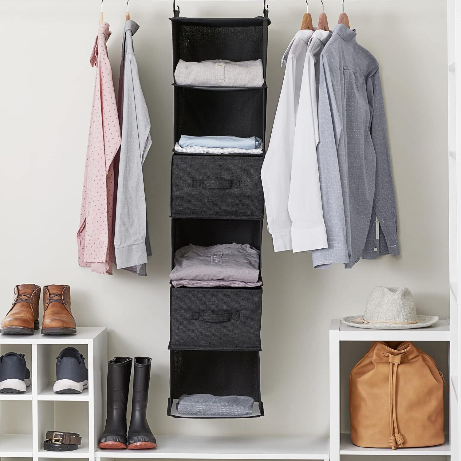 image:imageHousehold Essentials Hanging Cotton Blend Closet Organizer with 6 Storage Shelves DenimBlack