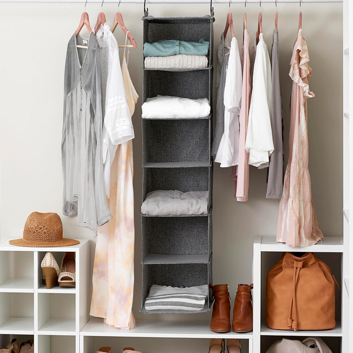 image:imageHousehold Essentials Hanging Cotton Blend Closet Organizer with 6 Storage Shelves DenimGraphite