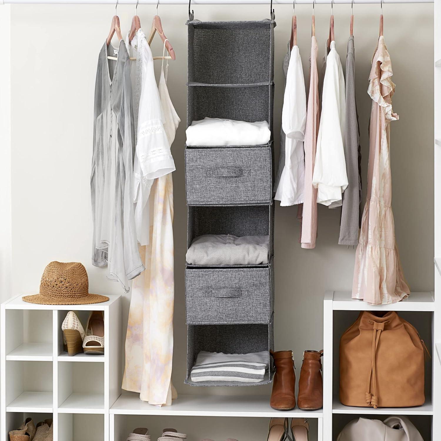 image:imageHousehold Essentials Hanging Cotton Blend Closet Organizer with 6 Storage Shelves DenimGraphite
