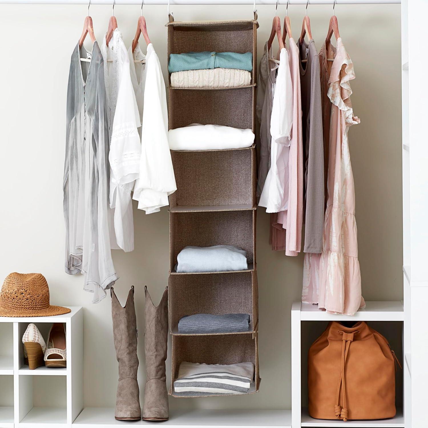 image:imageHousehold Essentials Hanging Cotton Blend Closet Organizer with 6 Storage Shelves DenimLatte