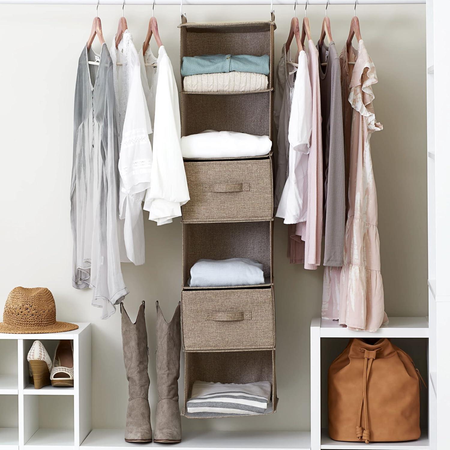 image:imageHousehold Essentials Hanging Cotton Blend Closet Organizer with 6 Storage Shelves DenimLatte