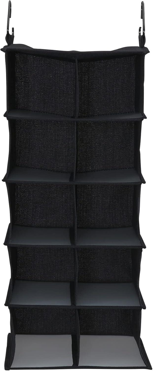 image:imageHousehold Essentials Hanging Cotton Blend and Plastic Closet Shoe Organizer with 10 Storage Compartments DenimBlack