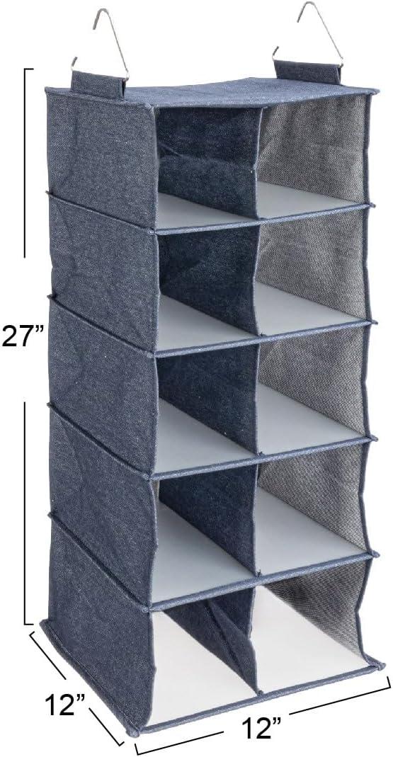 image:imageHousehold Essentials Hanging Cotton Blend and Plastic Closet Shoe Organizer with 10 Storage Compartments DenimDenim