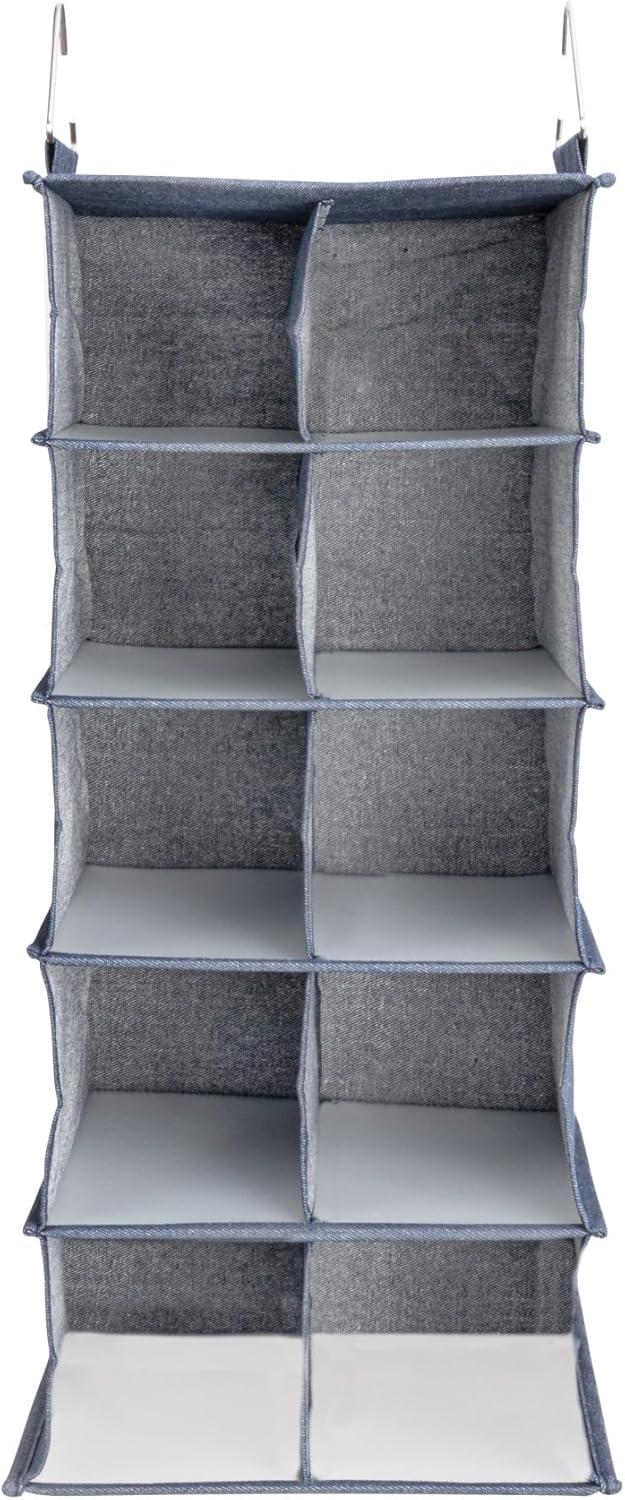 image:imageHousehold Essentials Hanging Cotton Blend and Plastic Closet Shoe Organizer with 10 Storage Compartments DenimDenim