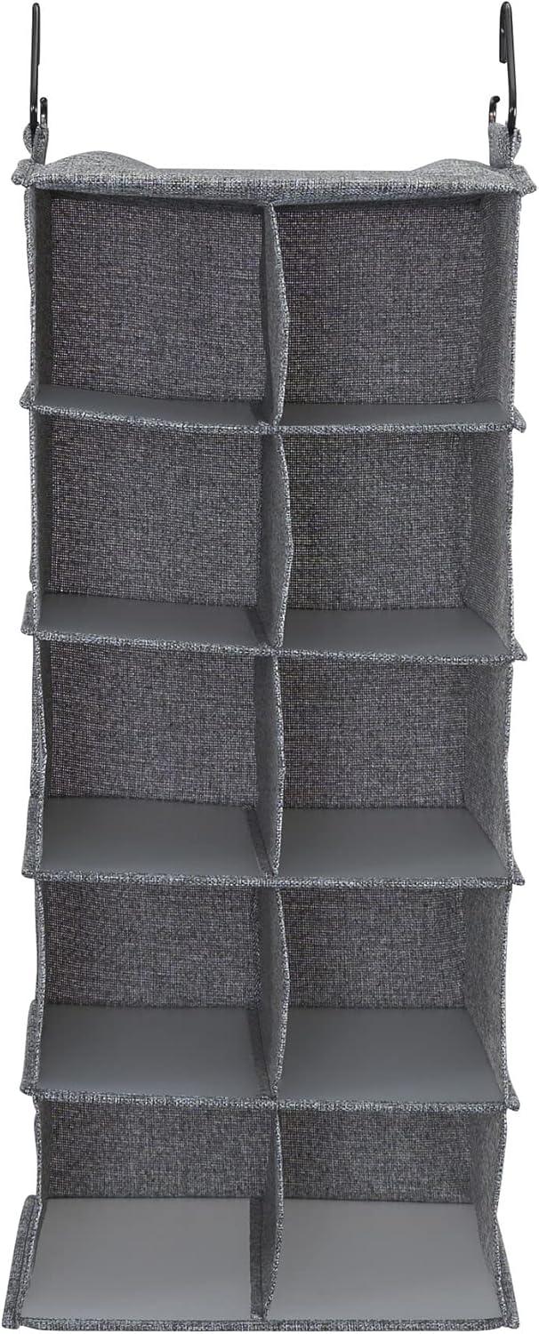 image:imageHousehold Essentials Hanging Cotton Blend and Plastic Closet Shoe Organizer with 10 Storage Compartments DenimGray