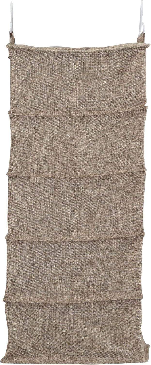 image:imageHousehold Essentials Hanging Cotton Blend and Plastic Closet Shoe Organizer with 10 Storage Compartments DenimLatte