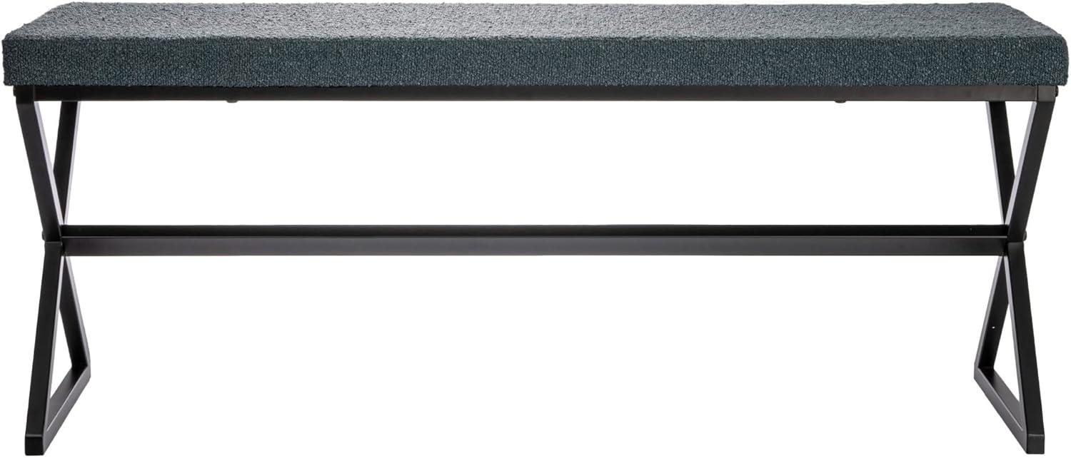 image:imageHousehold Essentials Harper Metal Bench with Boucle Upholstered Cushion BlueGrey and BlackBluegrey