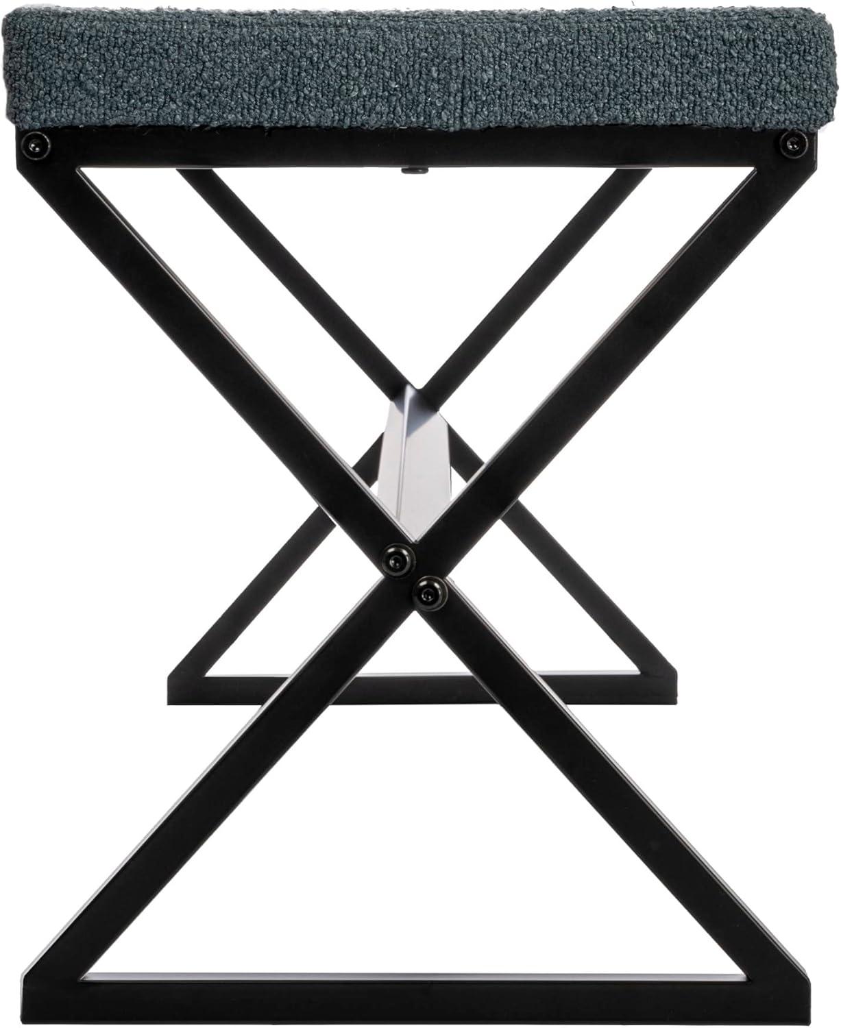 image:imageHousehold Essentials Harper Metal Bench with Boucle Upholstered Cushion BlueGrey and BlackBluegrey