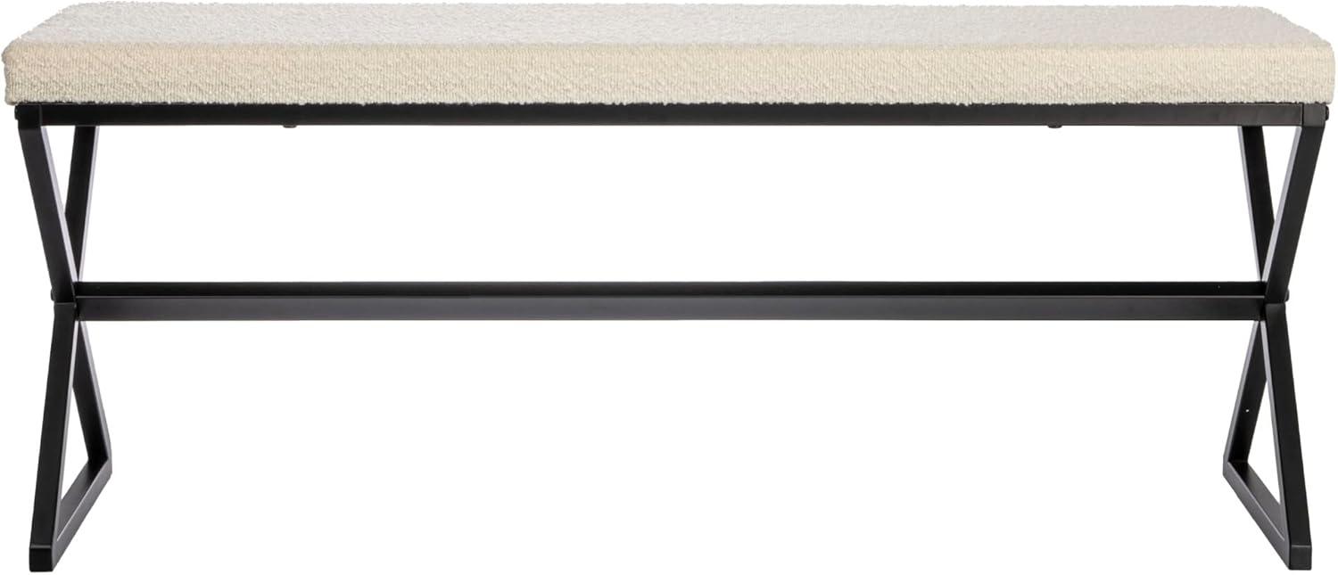 image:imageHousehold Essentials Harper Metal Bench with Boucle Upholstered Cushion BlueGrey and BlackCream