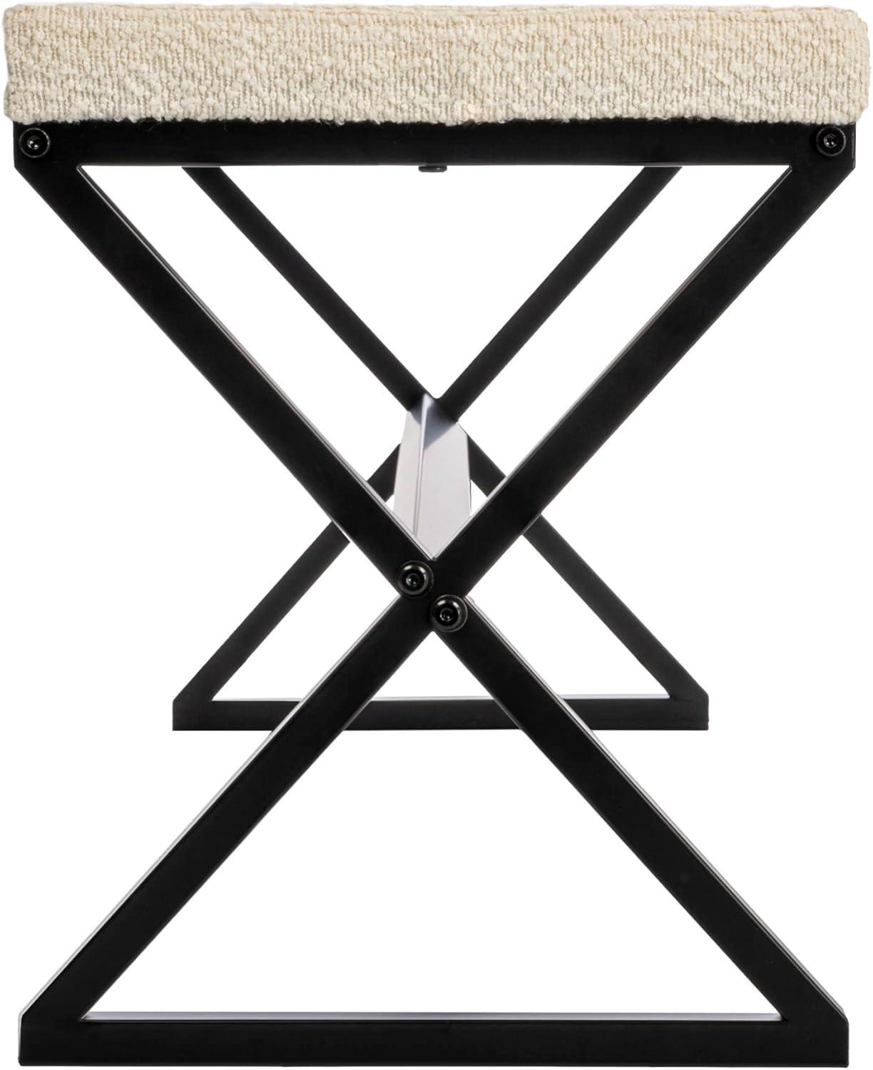 image:imageHousehold Essentials Harper Metal Bench with Boucle Upholstered Cushion BlueGrey and BlackCream