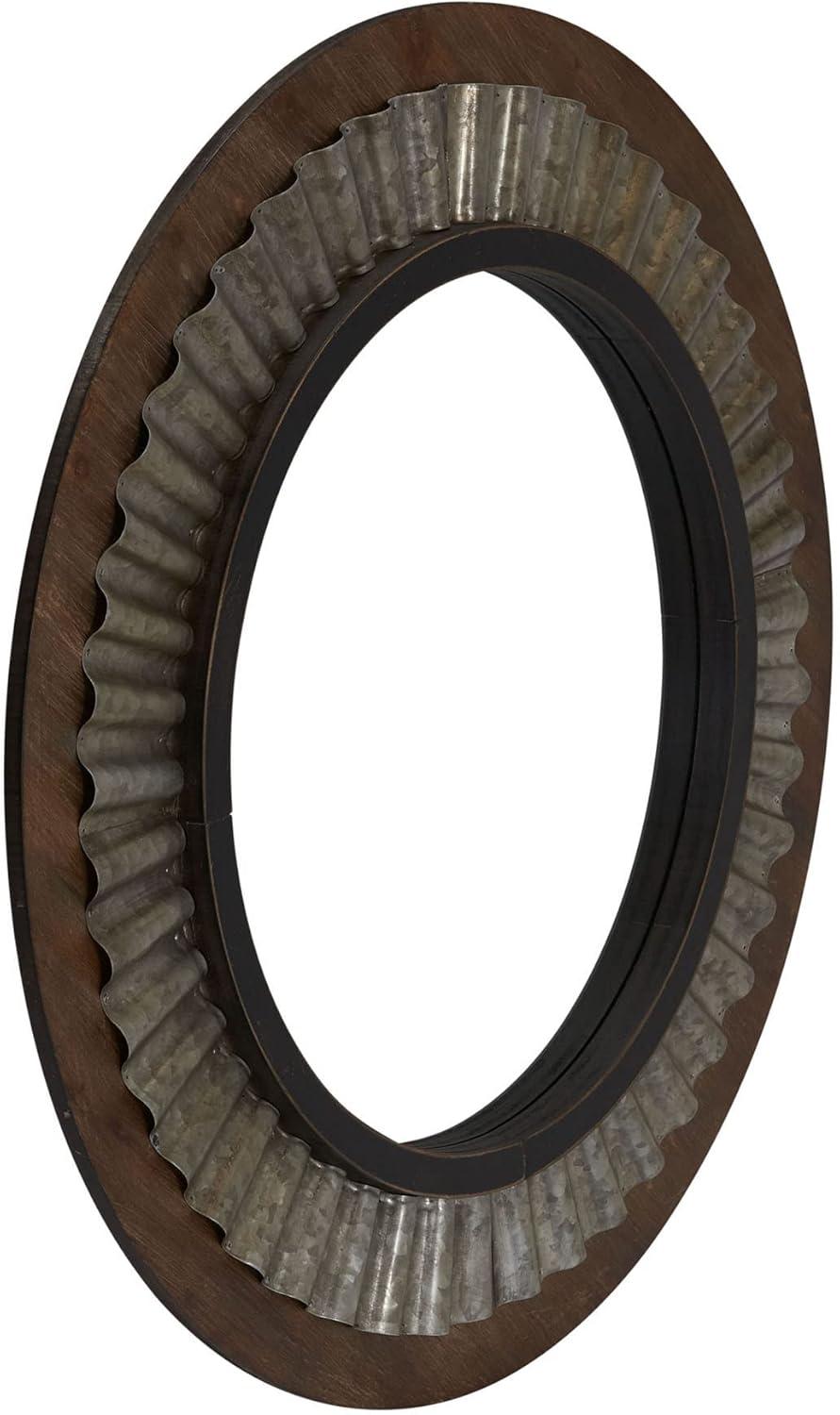 image:imageHousehold Essentials Household Essentials Wood Framed Sunburst Metal Mirror BrownWood and Metal