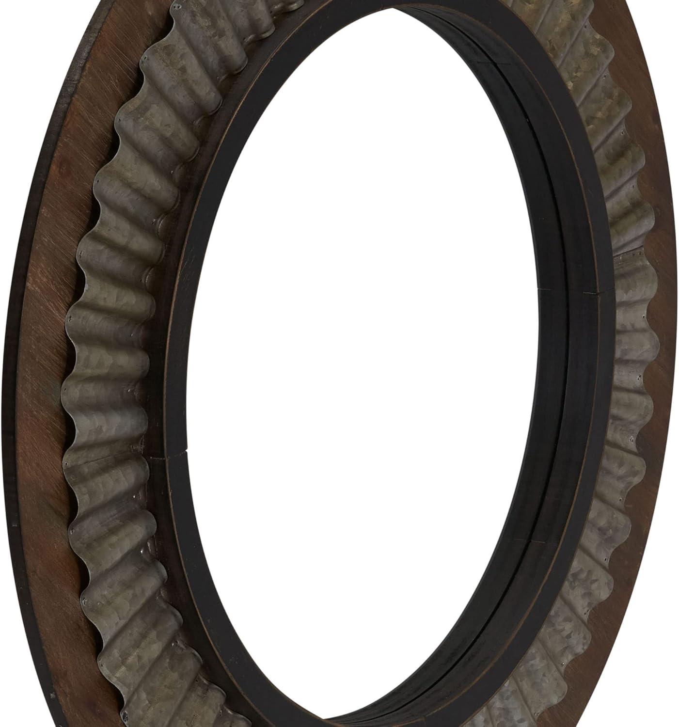 image:imageHousehold Essentials Household Essentials Wood Framed Sunburst Metal Mirror BrownWood and Metal