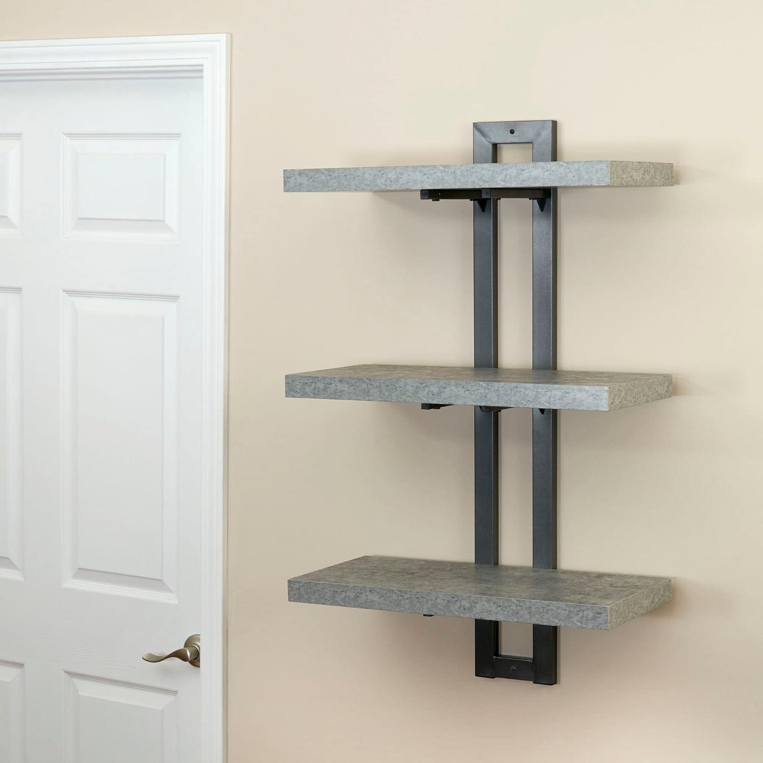 image:imageHousehold Essentials Jamestown 3 Tier Wall Shelf with SingleHole Mount Rustic Slate Concrete and Grey Metal