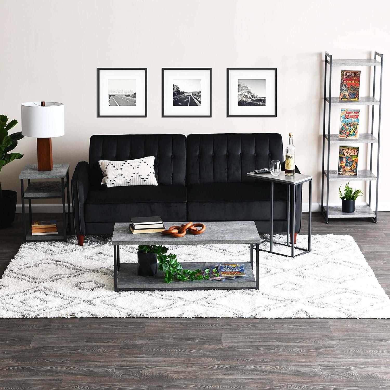 image:imageHousehold Essentials Jamestown CShaped for Accessibility Side End Table Rustic Texture Slate Concrete and Black MetalSlate