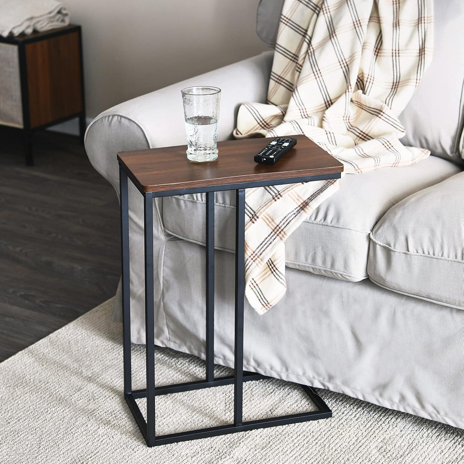 image:imageHousehold Essentials Jamestown CShaped for Accessibility Side End Table Rustic Texture Slate Concrete and Black MetalWalnut