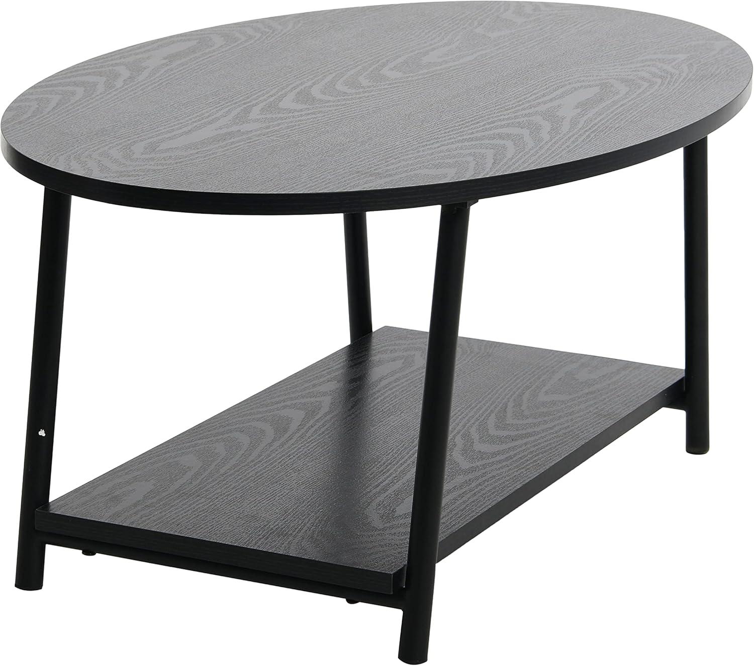 image:imageHousehold Essentials Jamestown Oval Coffee Table with Storage Shelf Rustic Slate Concrete and Black MetalBlack Oak