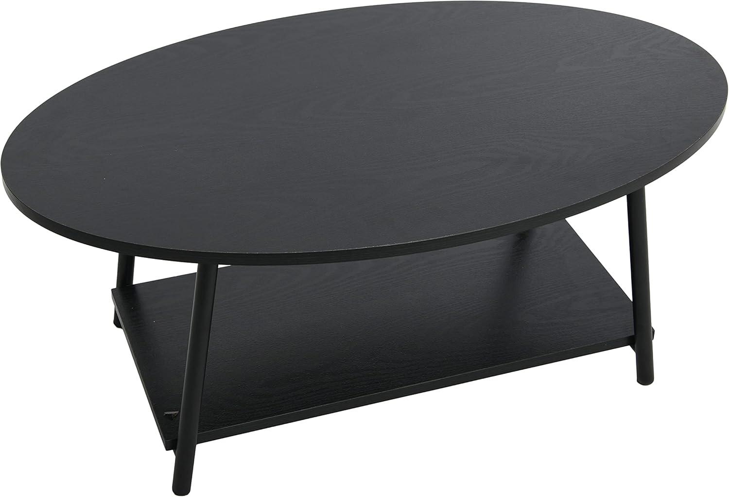 image:imageHousehold Essentials Jamestown Oval Coffee Table with Storage Shelf Rustic Slate Concrete and Black MetalBlack Oak
