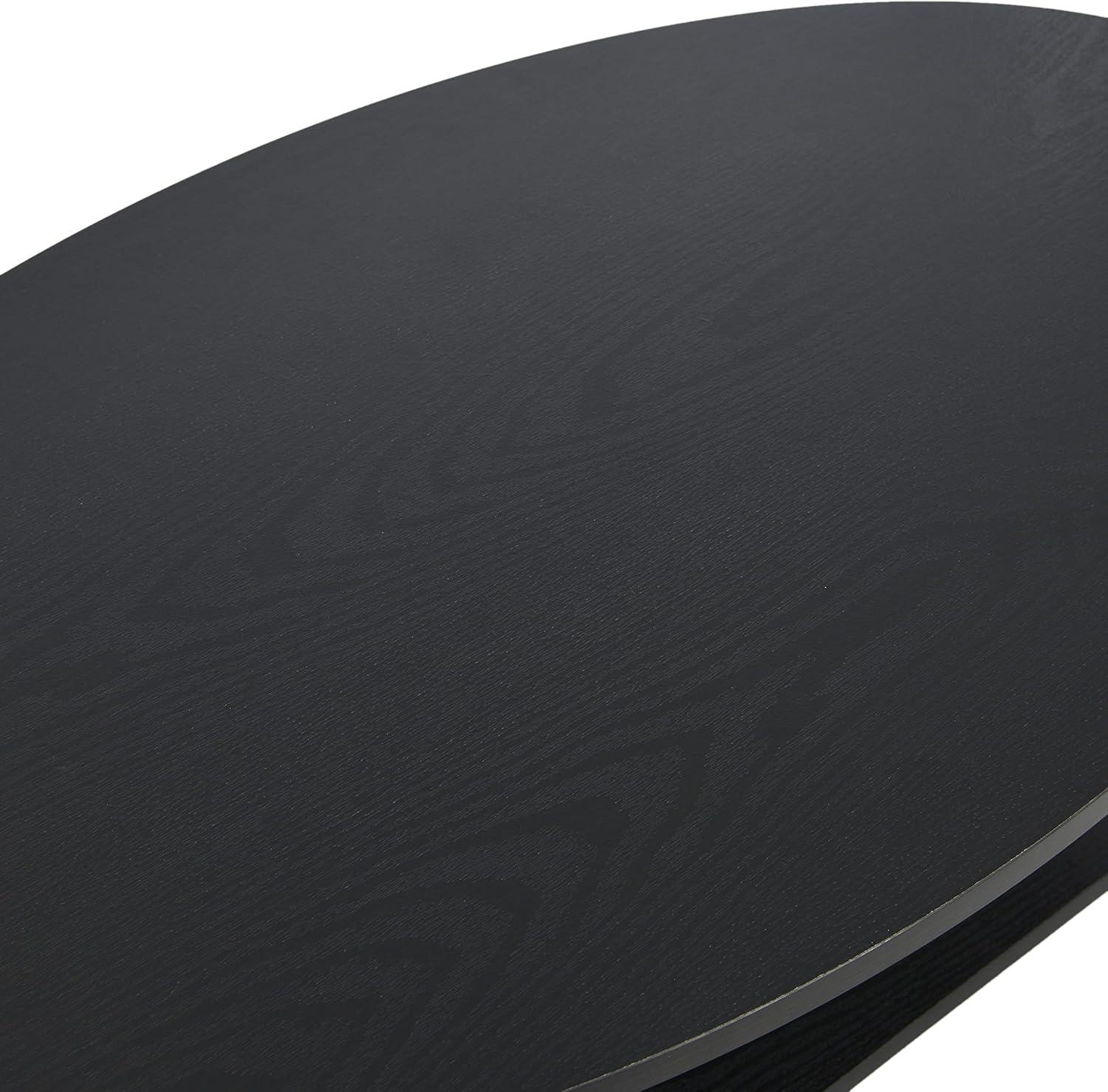 image:imageHousehold Essentials Jamestown Oval Coffee Table with Storage Shelf Rustic Slate Concrete and Black MetalBlack Oak