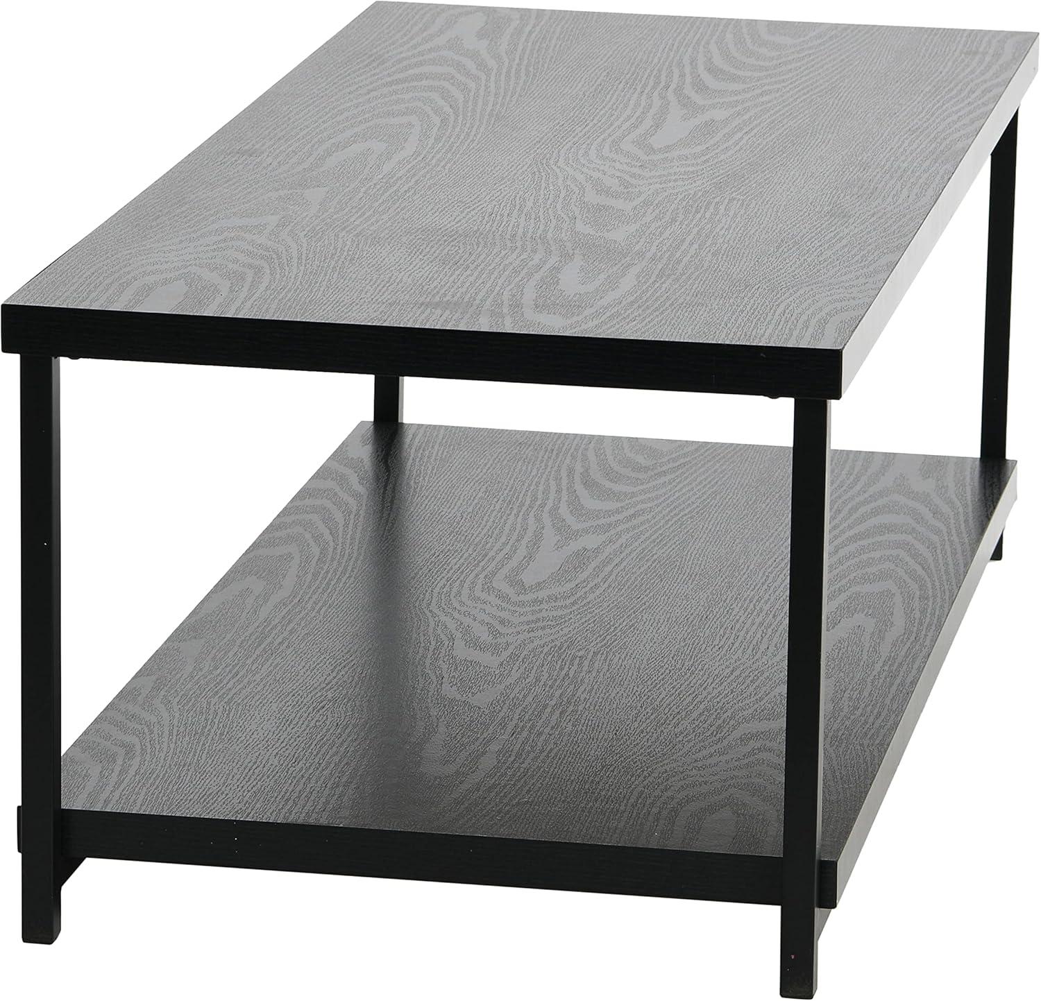 image:imageHousehold Essentials Jamestown Rectangular Coffee Table with Storage Shelf Coastal Oak Rustic Wood Grain and White MetalBlack