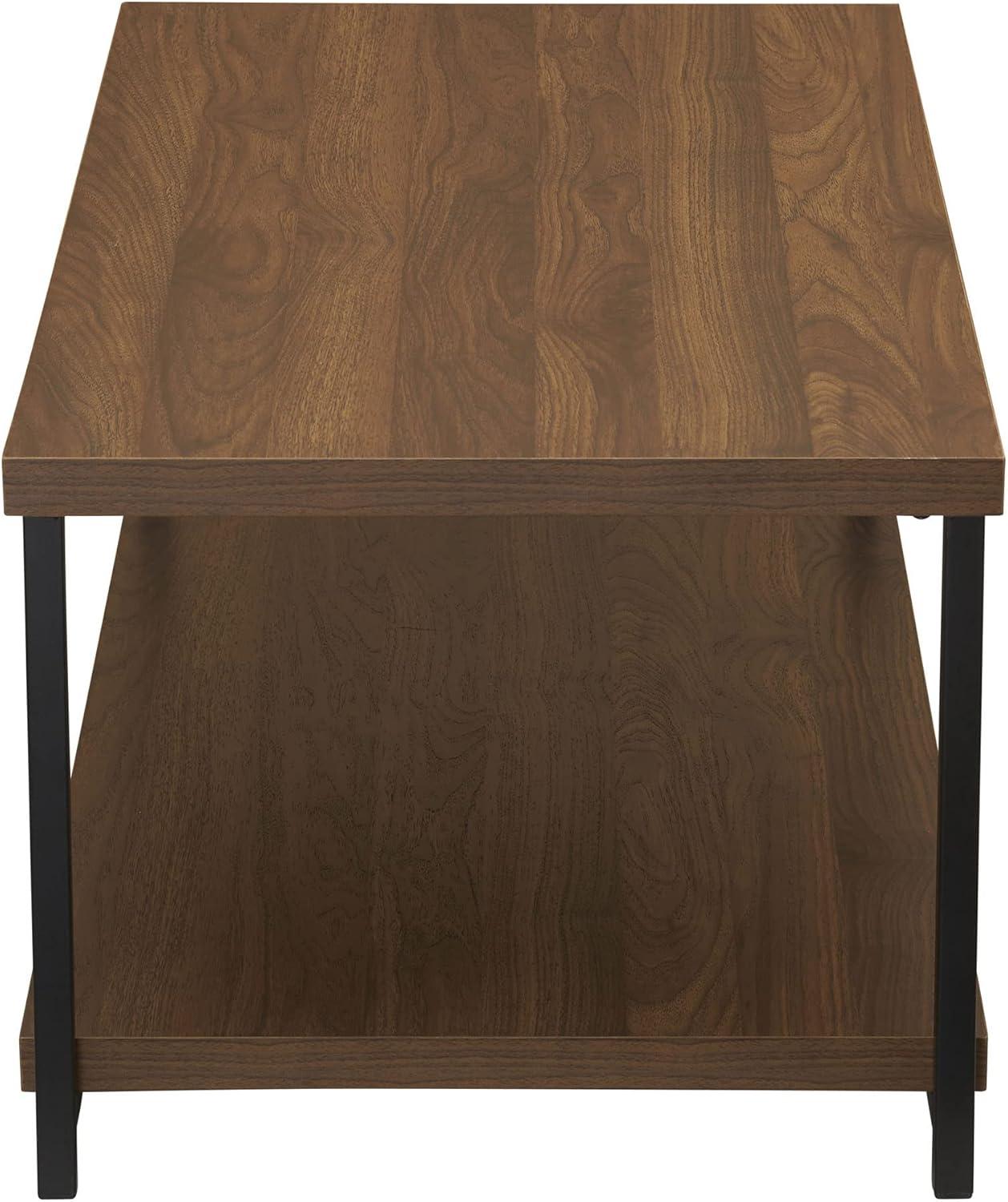 image:imageHousehold Essentials Jamestown Rectangular Coffee Table with Storage Shelf Coastal Oak Rustic Wood Grain and White MetalBrown