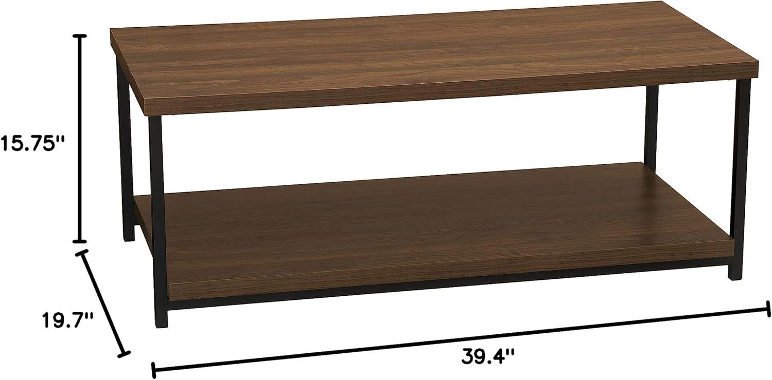 image:imageHousehold Essentials Jamestown Rectangular Coffee Table with Storage Shelf Coastal Oak Rustic Wood Grain and White MetalBrown