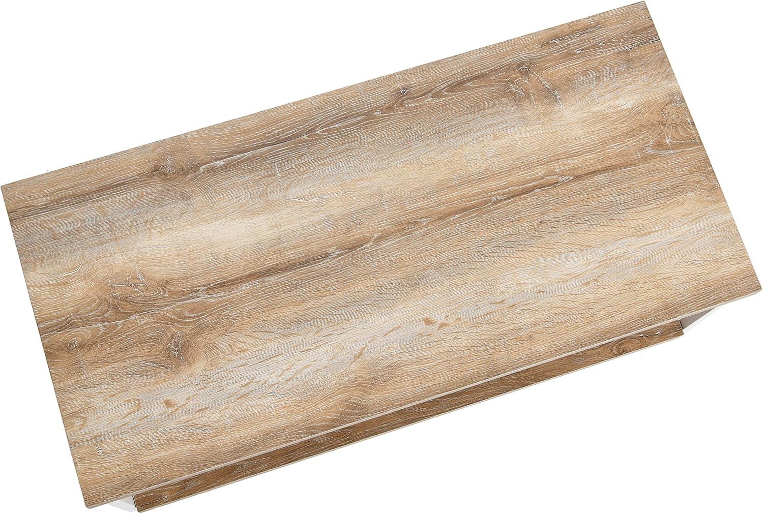 image:imageHousehold Essentials Jamestown Rectangular Coffee Table with Storage Shelf Coastal Oak Rustic Wood Grain and White MetalDistressed White