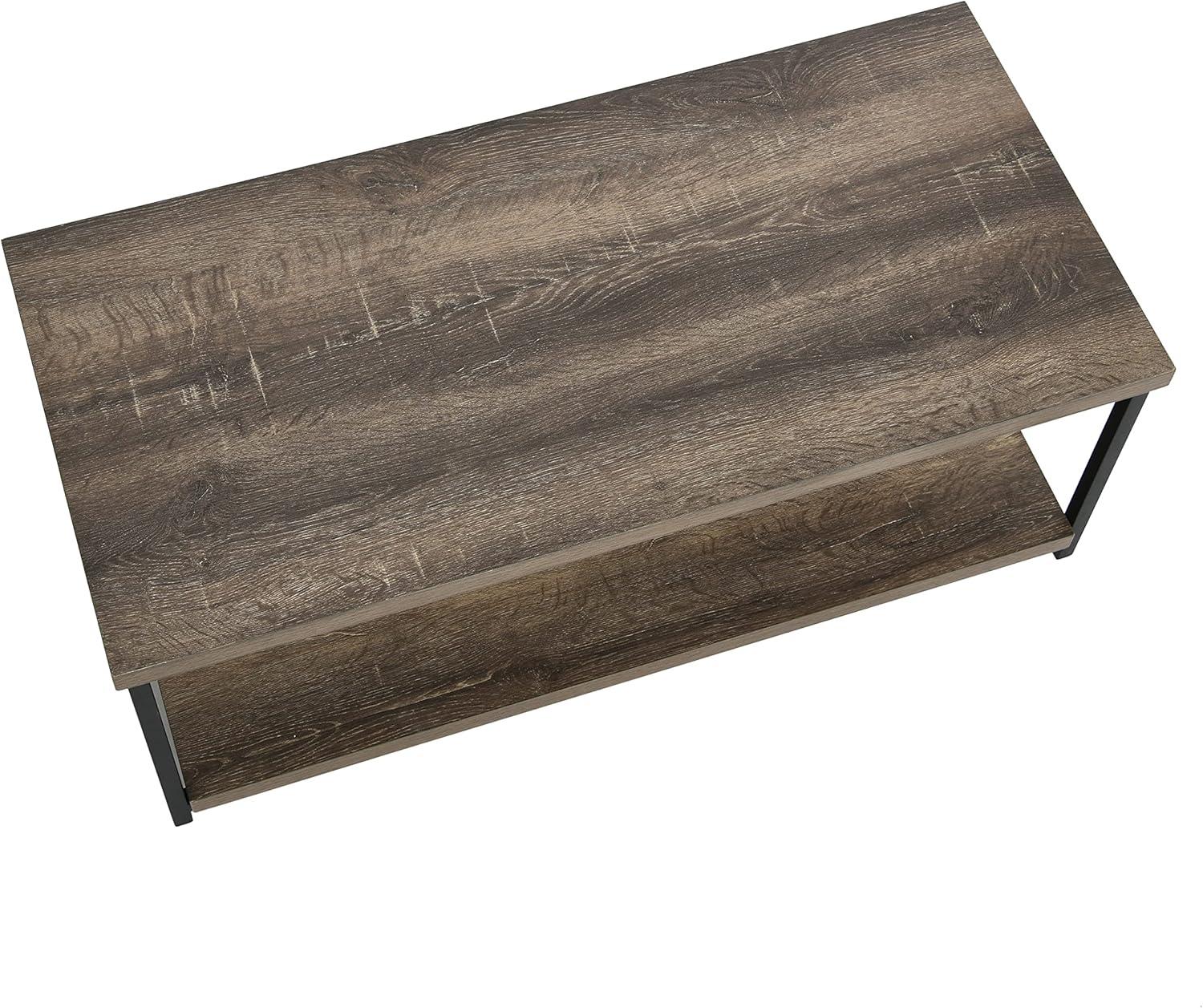 image:imageHousehold Essentials Jamestown Rectangular Coffee Table with Storage Shelf Coastal Oak Rustic Wood Grain and White MetalTaupe