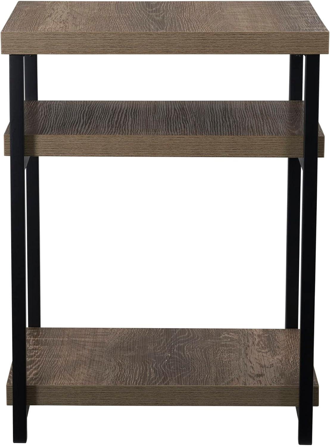 image:imageHousehold Essentials Jamestown Rectangular Side End Table with Storage Shelves Rustic Slate Concrete and Black MetalAshwood