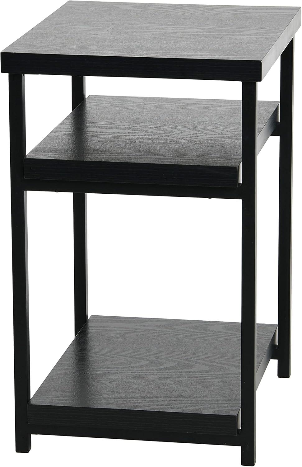 image:imageHousehold Essentials Jamestown Rectangular Side End Table with Storage Shelves Rustic Slate Concrete and Black MetalBlack Oak