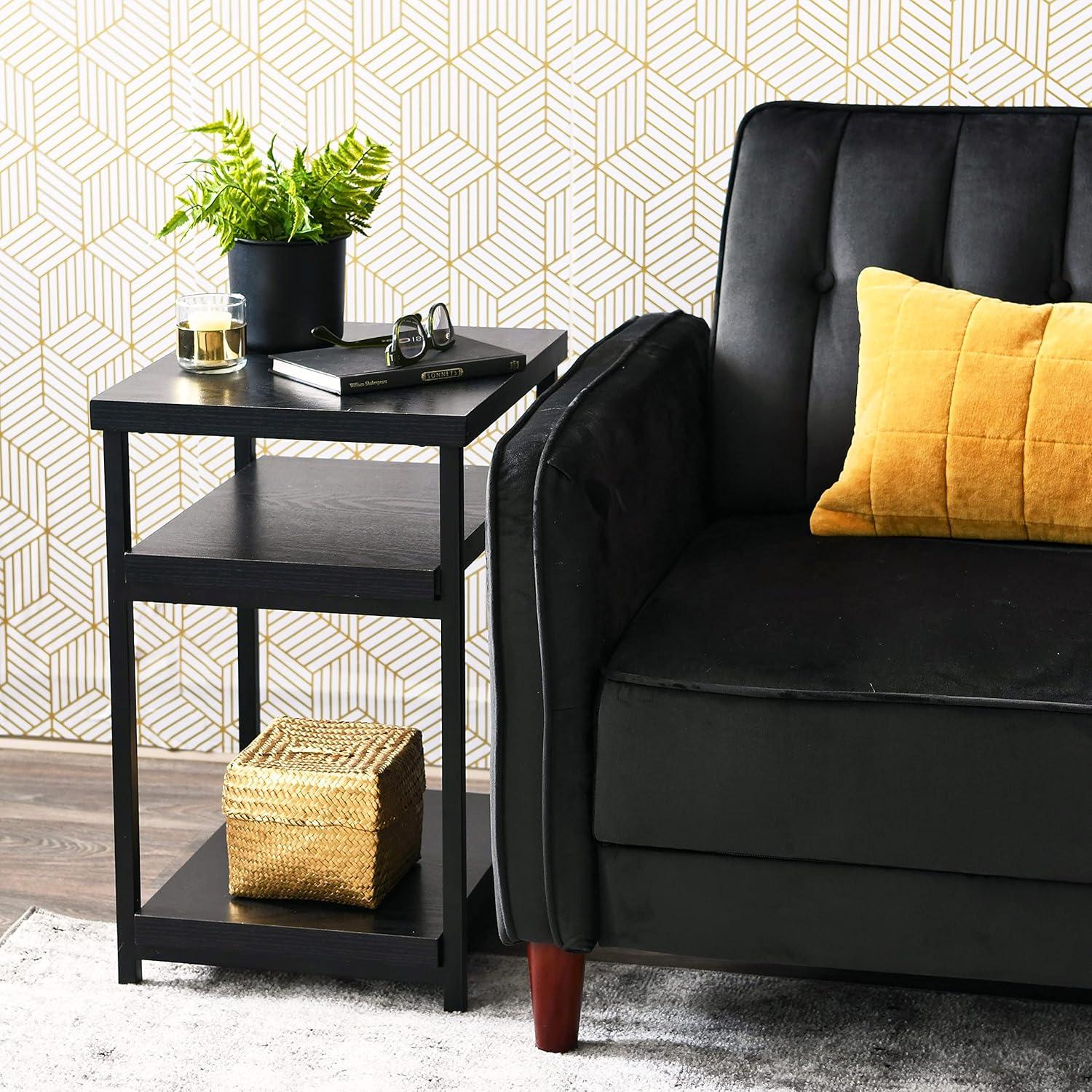 image:imageHousehold Essentials Jamestown Rectangular Side End Table with Storage Shelves Rustic Slate Concrete and Black MetalBlack Oak