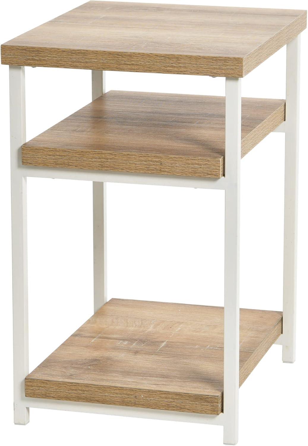 image:imageHousehold Essentials Jamestown Rectangular Side End Table with Storage Shelves Rustic Slate Concrete and Black MetalCoastal Oak