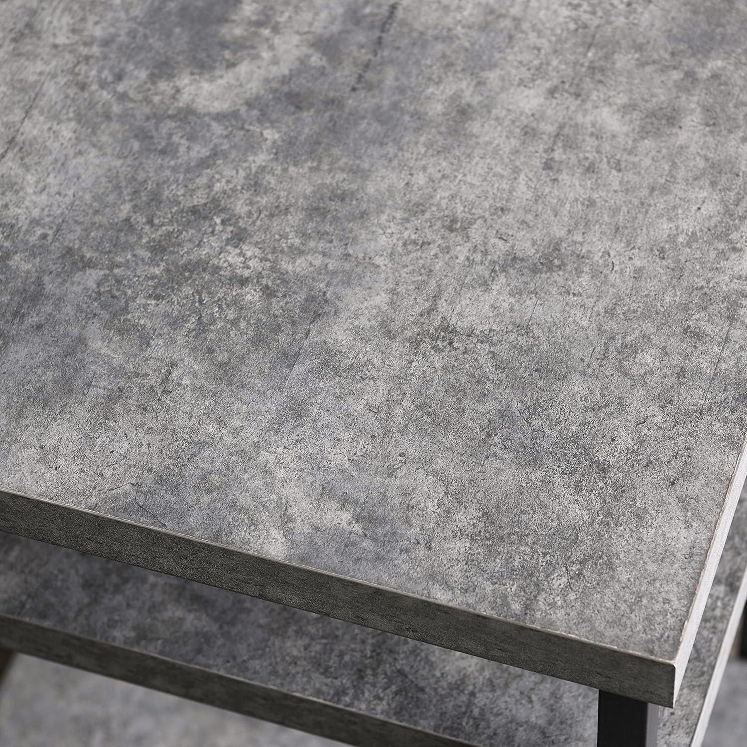 image:imageHousehold Essentials Jamestown Rectangular Side End Table with Storage Shelves Rustic Slate Concrete and Black MetalSlate