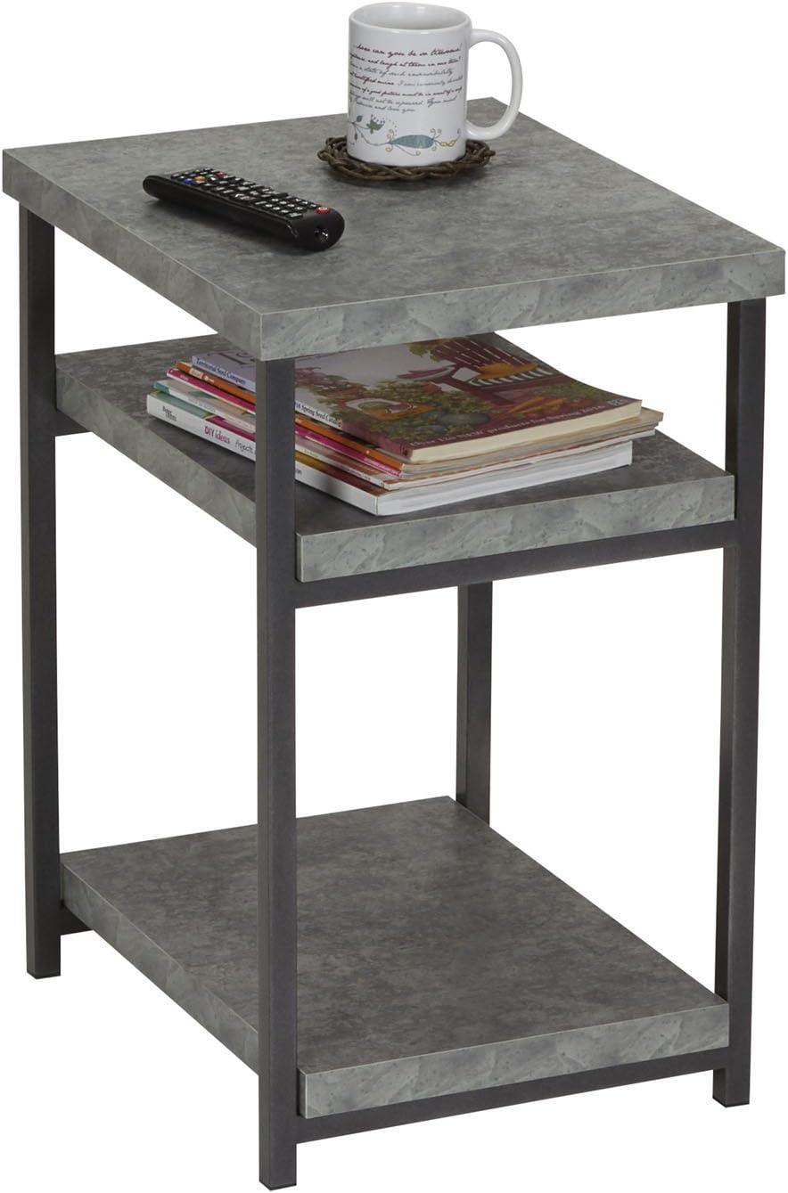 image:imageHousehold Essentials Jamestown Rectangular Side End Table with Storage Shelves Rustic Slate Concrete and Black MetalSlate