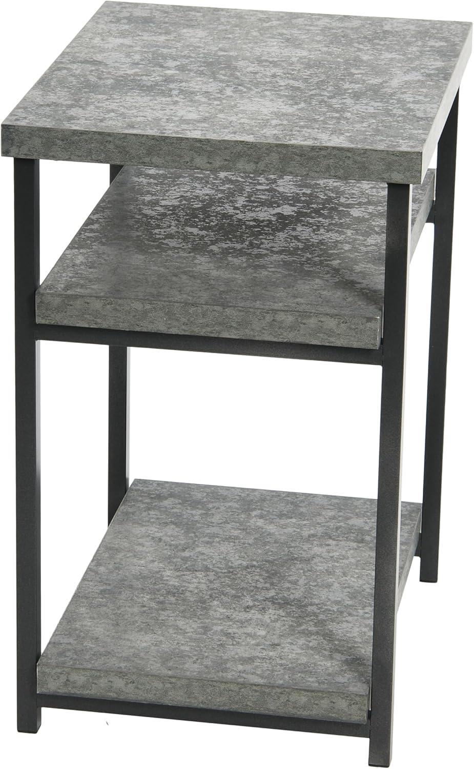 image:imageHousehold Essentials Jamestown Rectangular Side End Table with Storage Shelves Rustic Slate Concrete and Black MetalSlate