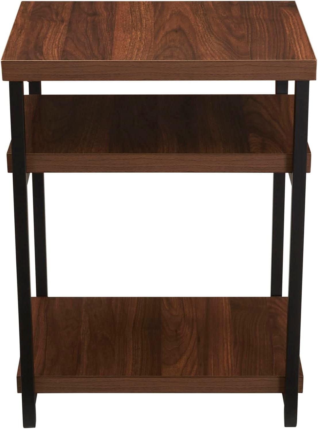 image:imageHousehold Essentials Jamestown Rectangular Side End Table with Storage Shelves Rustic Slate Concrete and Black MetalWalnut