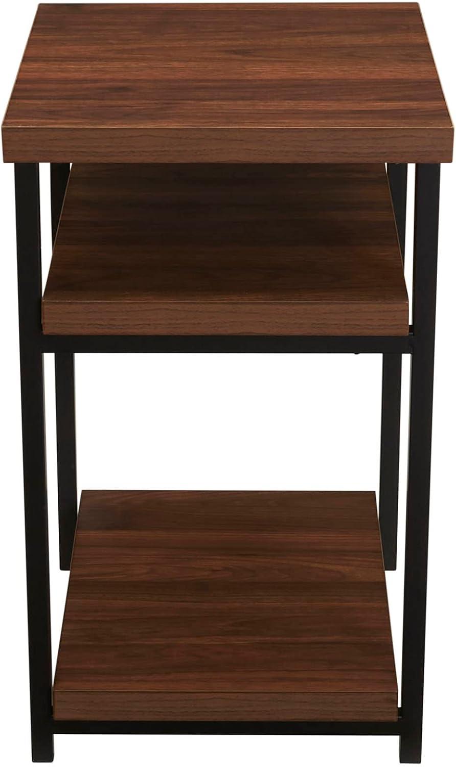 image:imageHousehold Essentials Jamestown Rectangular Side End Table with Storage Shelves Rustic Slate Concrete and Black MetalWalnut