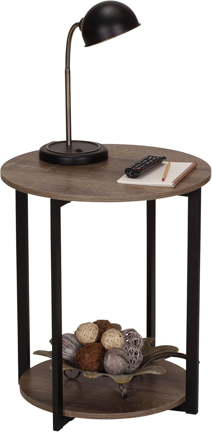 image:imageHousehold Essentials Jamestown Round Side End Table with Storage Shelf Mid Century Walnut Wood Grain and Black MetalAshwood