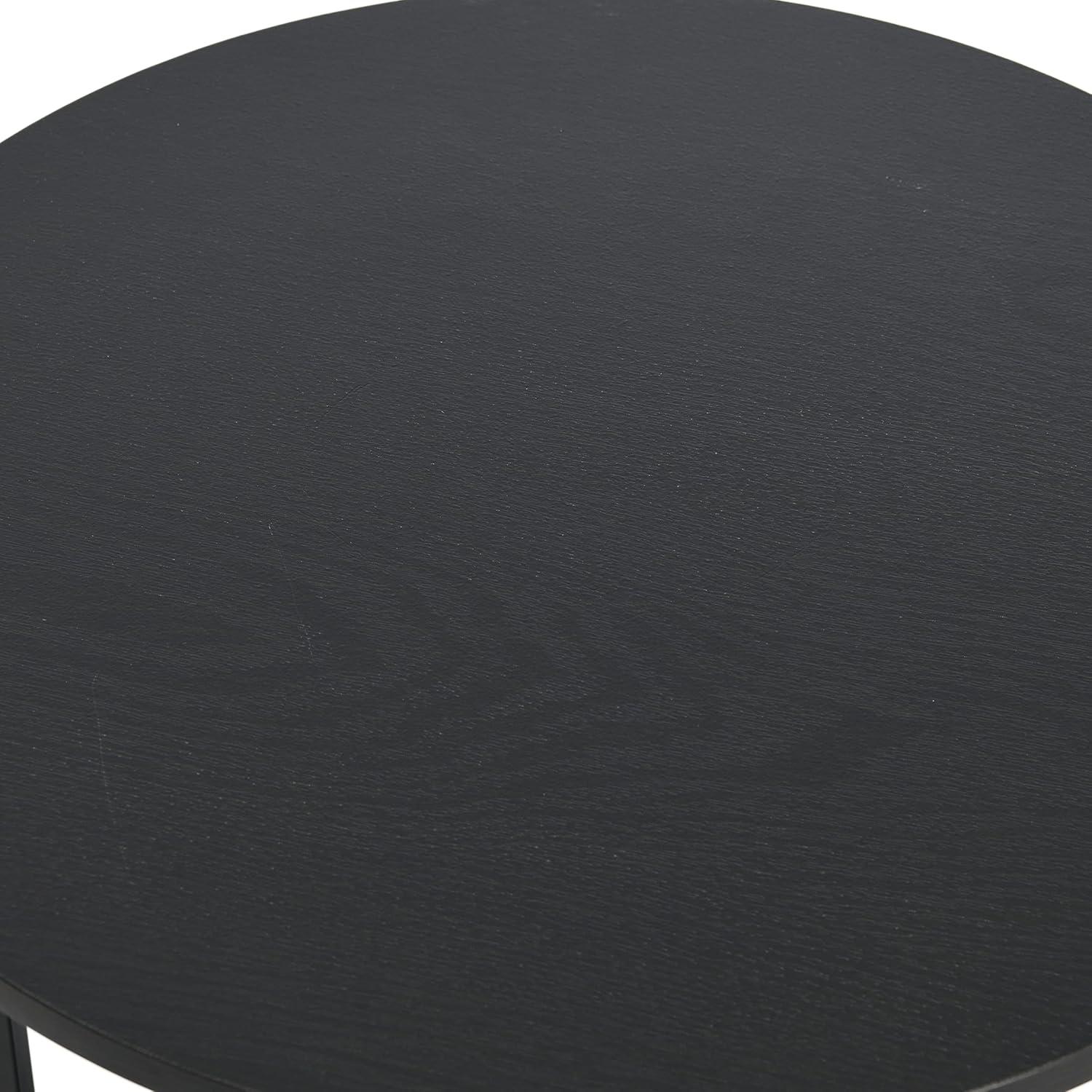 image:imageHousehold Essentials Jamestown Round Side End Table with Storage Shelf Mid Century Walnut Wood Grain and Black MetalBlack Oak