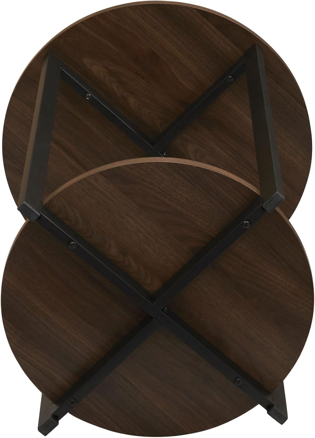 image:imageHousehold Essentials Jamestown Round Side End Table with Storage Shelf Mid Century Walnut Wood Grain and Black MetalWalnut