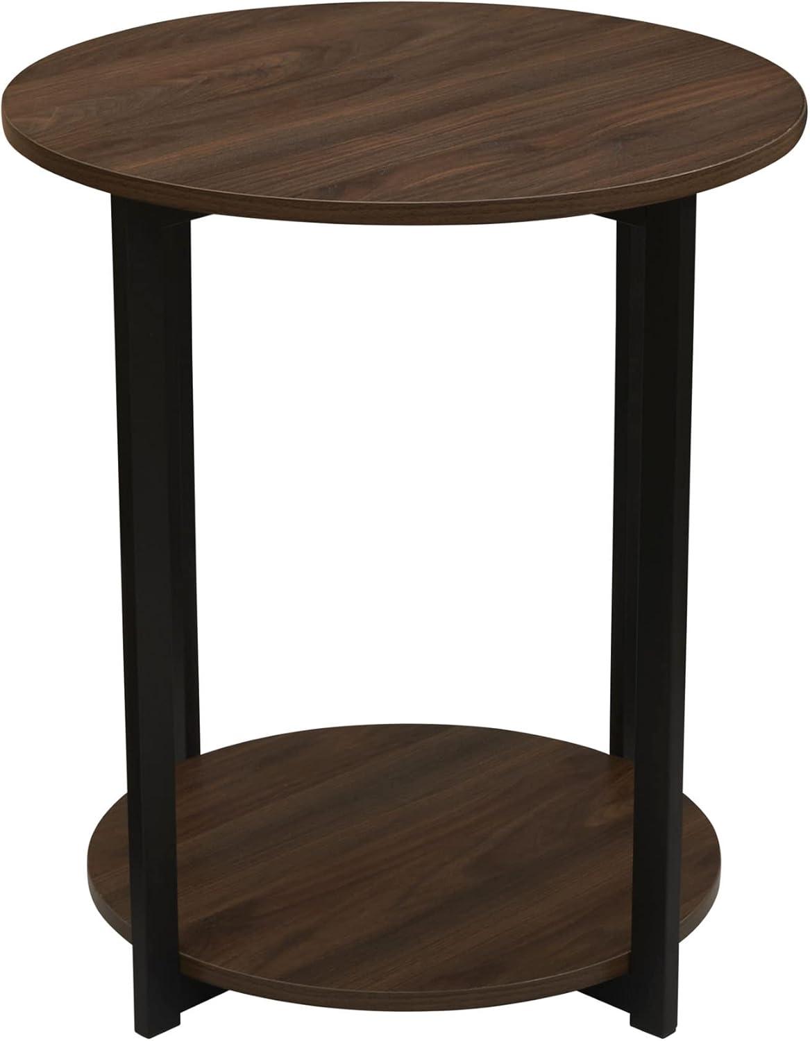 image:imageHousehold Essentials Jamestown Round Side End Table with Storage Shelf Mid Century Walnut Wood Grain and Black MetalWalnut