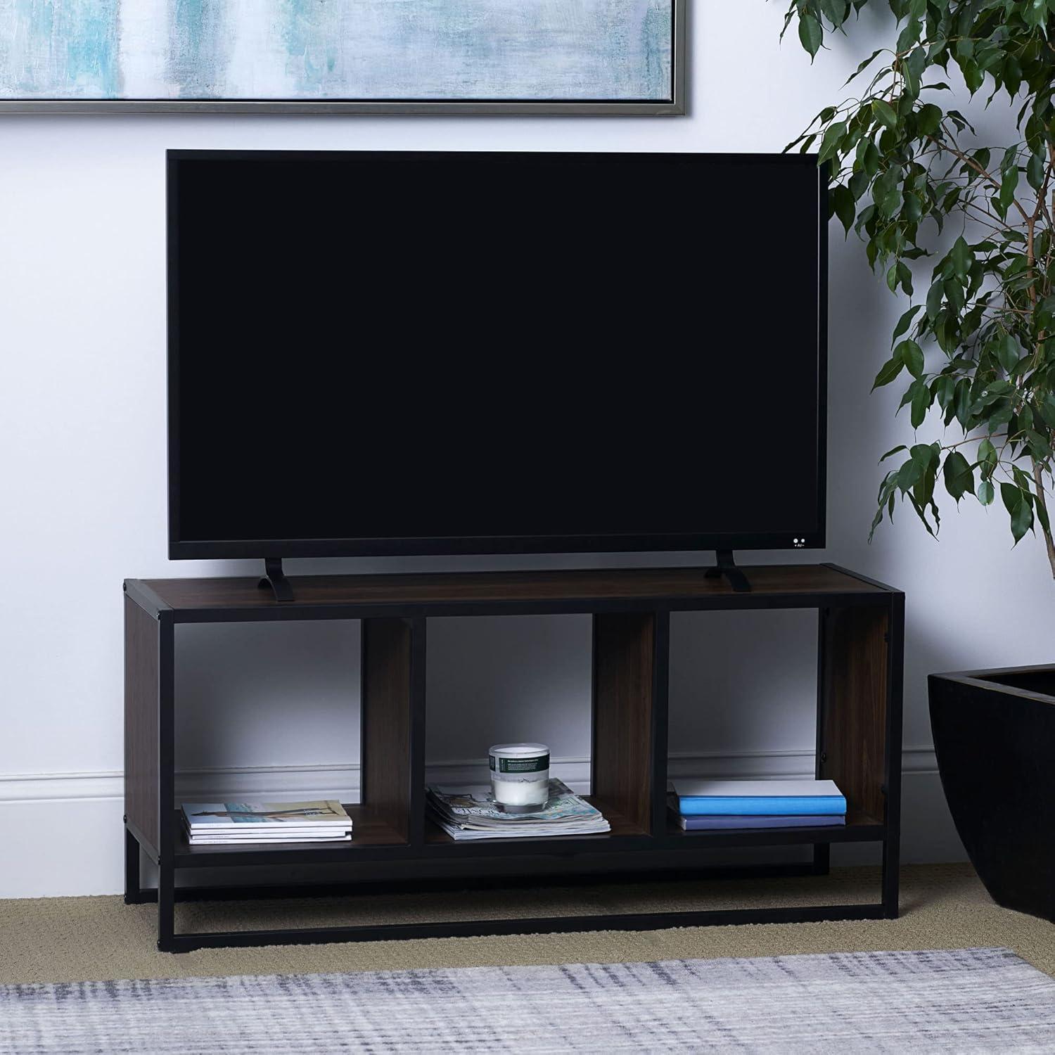 image:imageHousehold Essentials Jamestown TV Stand Coffee Table with Rectangular Storage Compartments Coastal Oak Rustic Wood Grain and White MetalBrown