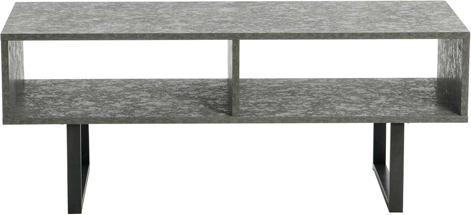 image:imageHousehold Essentials Jamestown TV Stand Coffee Table with Rectangular Storage Compartments Coastal Oak Rustic Wood Grain and White MetalGrey