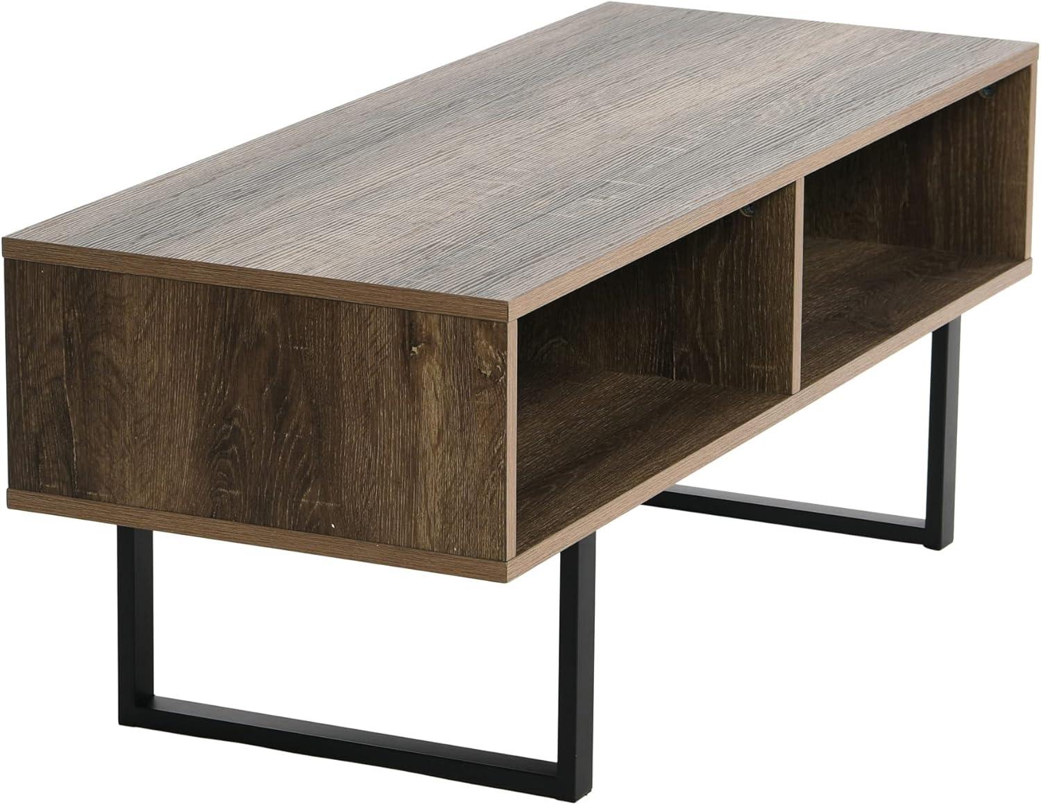 image:imageHousehold Essentials Jamestown TV Stand Coffee Table with Rectangular Storage Compartments Coastal Oak Rustic Wood Grain and White MetalTaupe