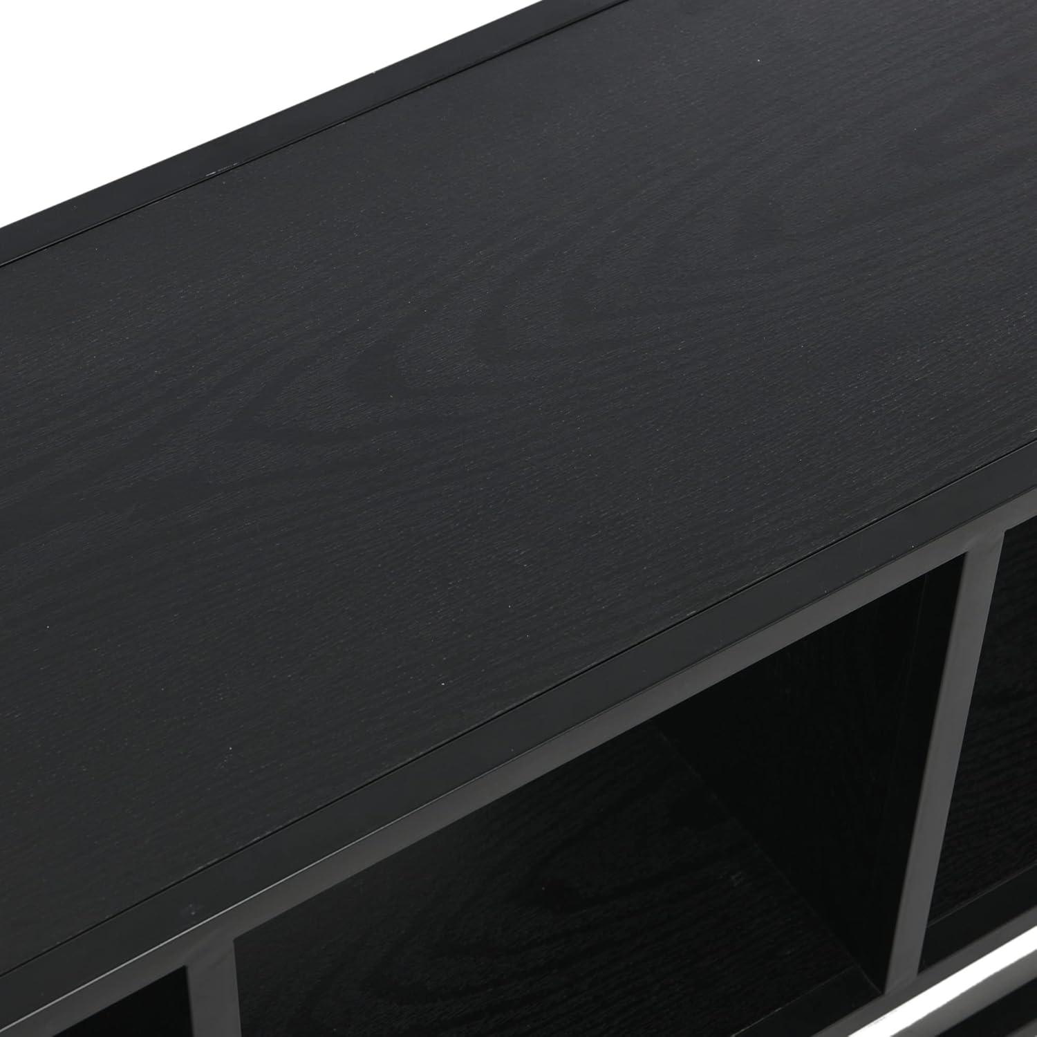 image:imageHousehold Essentials Jamestown TV Stand Coffee Table with Square Cube Storage Compartments Ashwood Rustic Wood Grain and Black MetalBlack