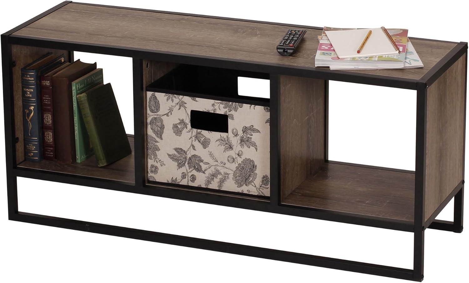 image:imageHousehold Essentials Jamestown TV Stand Coffee Table with Square Cube Storage Compartments Ashwood Rustic Wood Grain and Black MetalTaupe