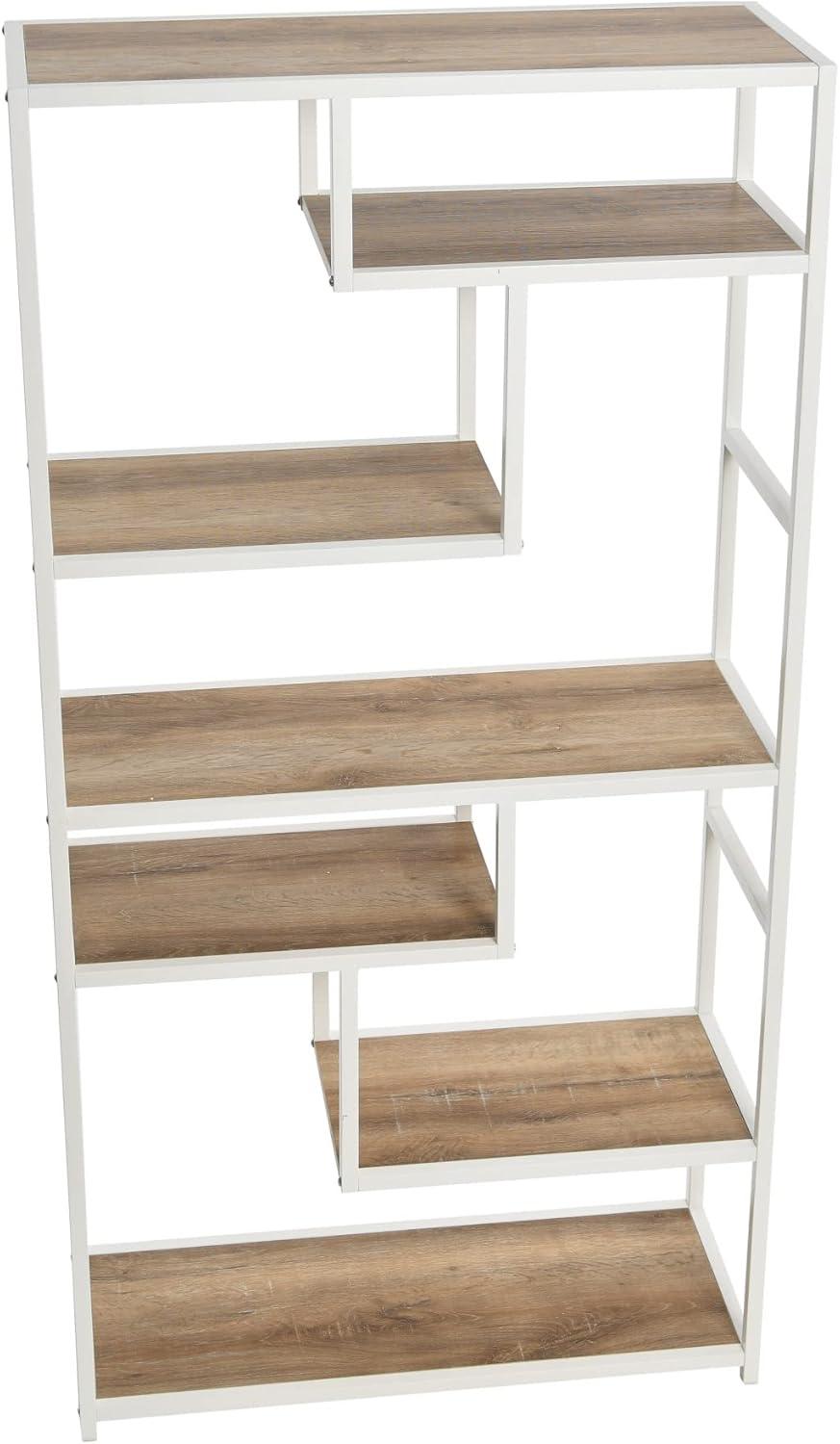image:imageHousehold Essentials Jamestown Tall 6 Shelf Open Storage Bookshelf Black Oak Wood Grain and Black MetalDistressed White