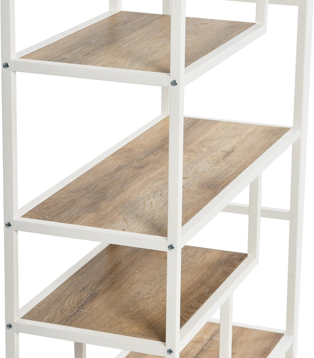 image:imageHousehold Essentials Jamestown Tall 6 Shelf Open Storage Bookshelf Black Oak Wood Grain and Black MetalDistressed White